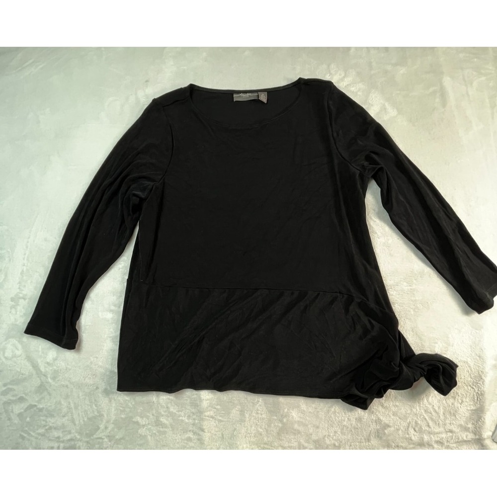 CHICO'S Travelers Size 2 (Womens Large / 12)‎ Shirt Black Sash Tie Hem
